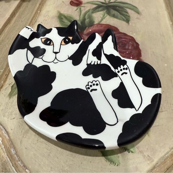 Cats by Nina Lyman Tuxedo Kitty Spoon Rest Trinket Dish - Picture 1 of 10